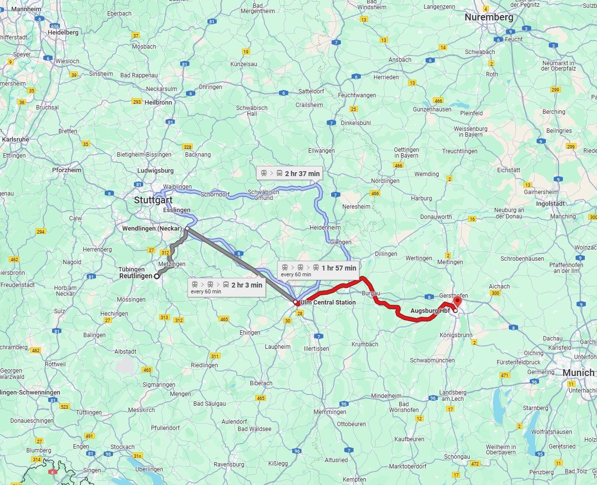Anreise von Reutlingen Zu Augsburg Über 