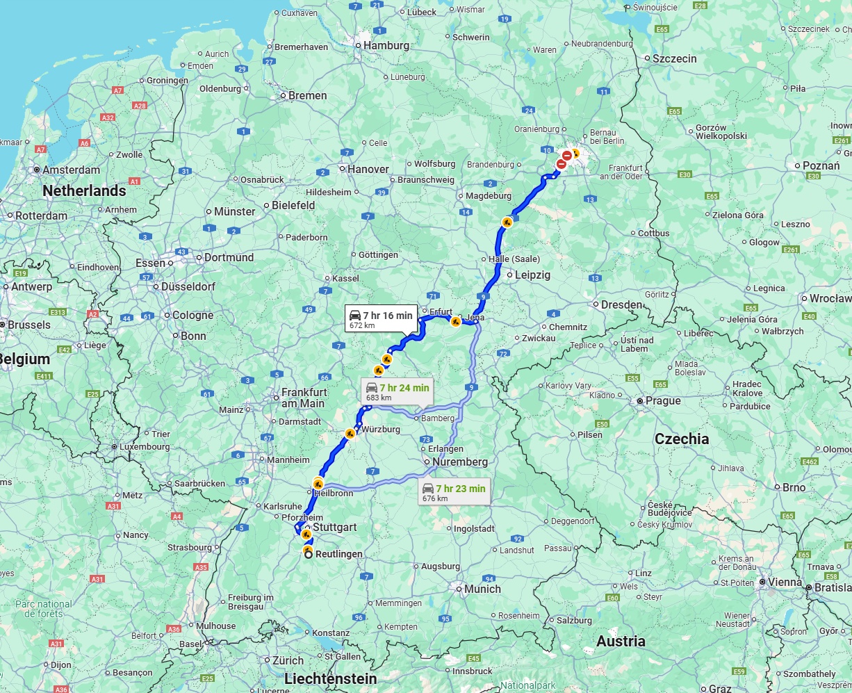 Anreise von Reutlingen Zu Berlin Über via A9