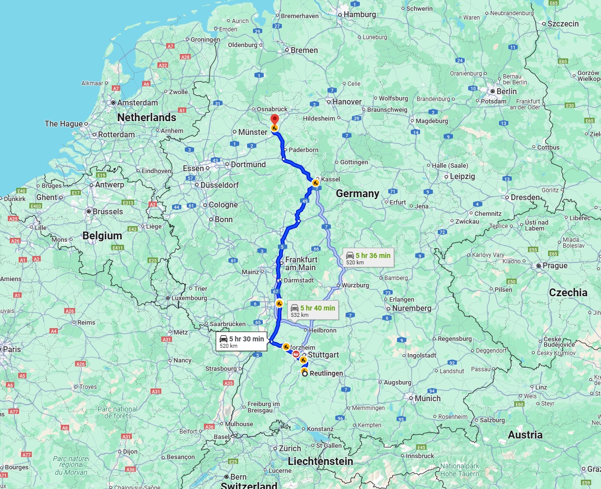 Anreise von Reutlingen Zu Bielefeld Über via A5