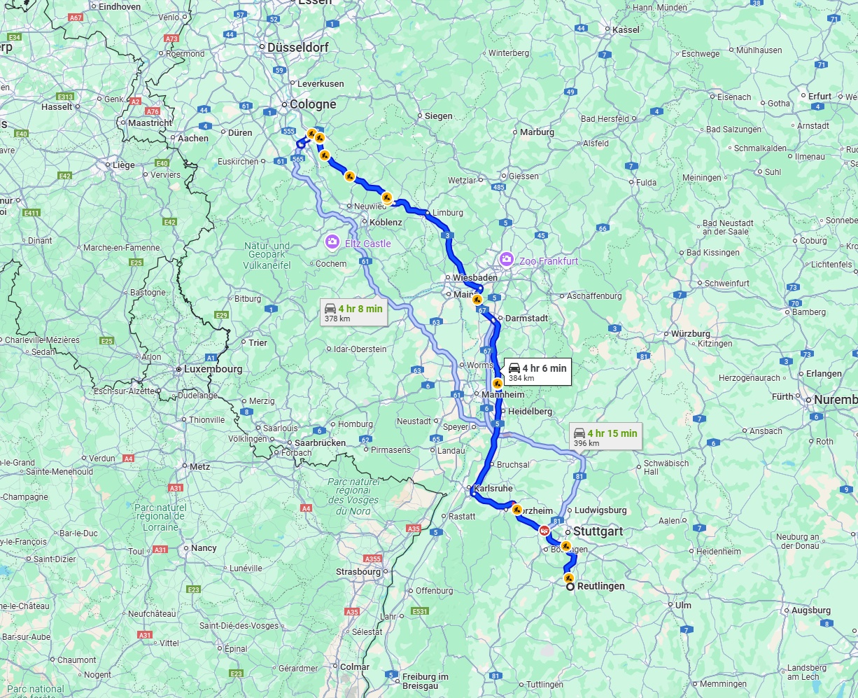 Anreise von Reutlingen Zu Bonn Über via A5 and A3