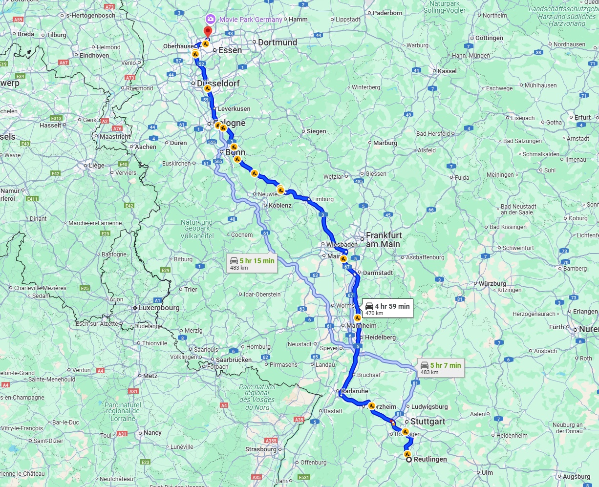 Anreise von Reutlingen Zu Bottrop Über via A3