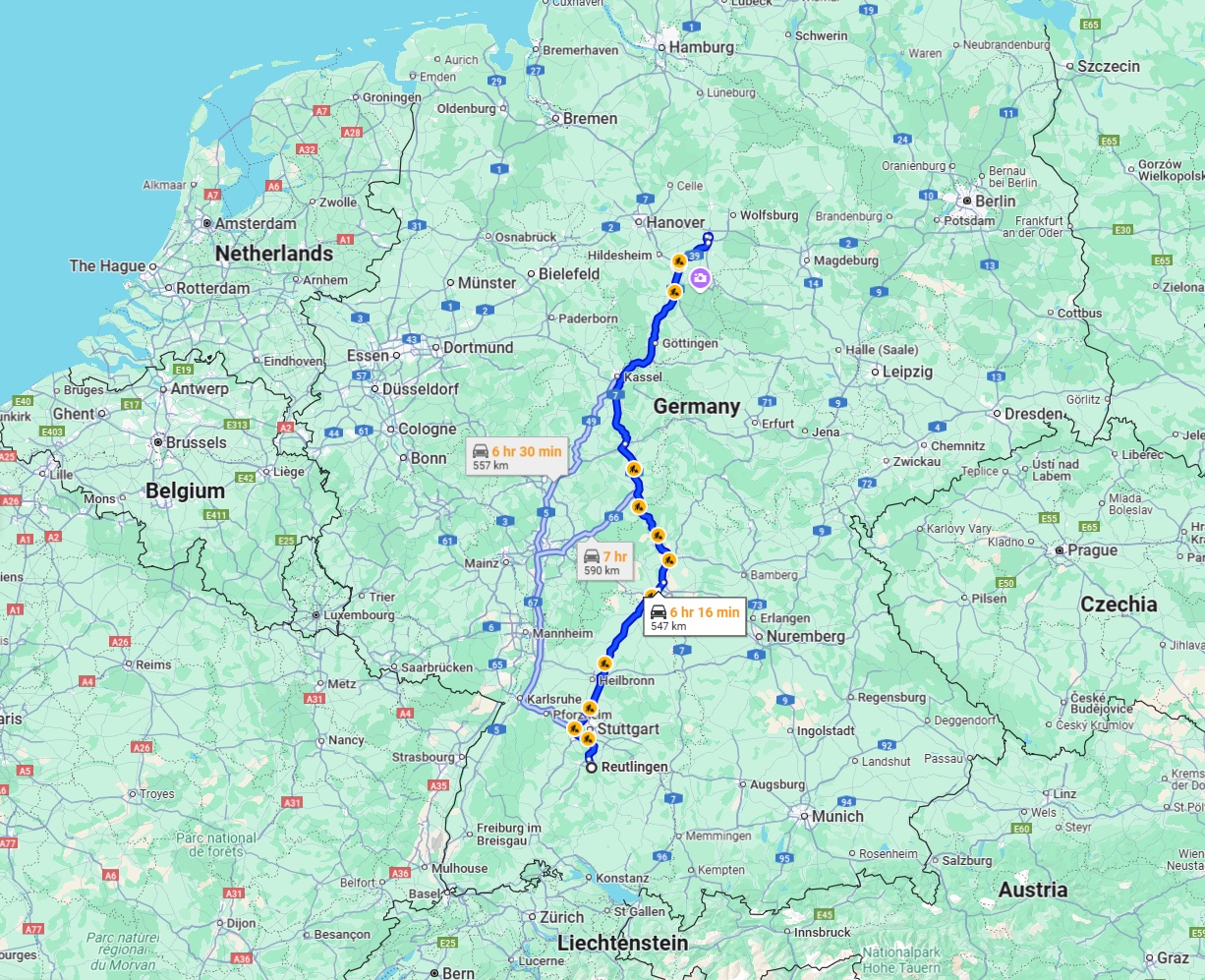 Anreise von Reutlingen Zu Braunschweig Über via A7