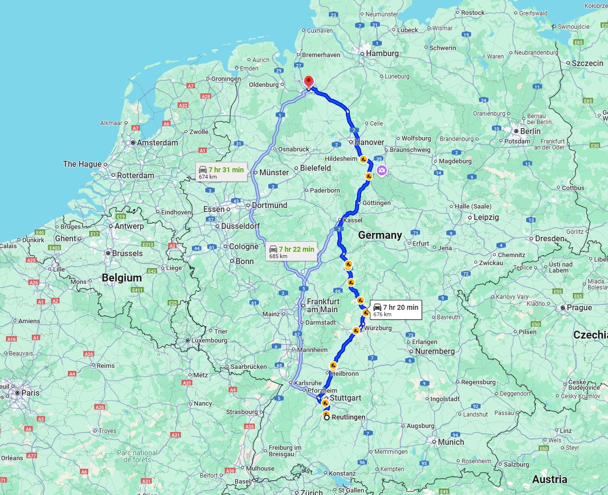 Anreise von Reutlingen Zu Bremen Über via A7