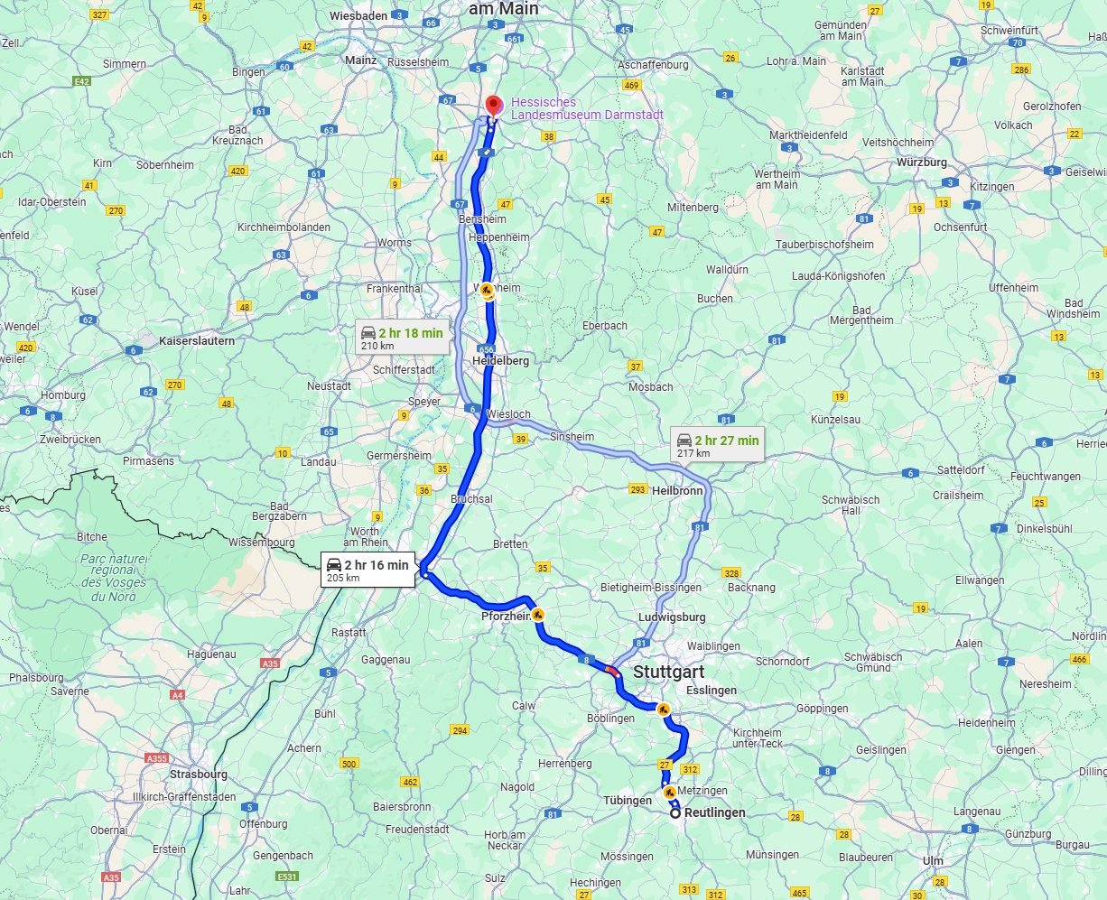Anreise von Reutlingen Zu Darmstadt Über via A8 and A5