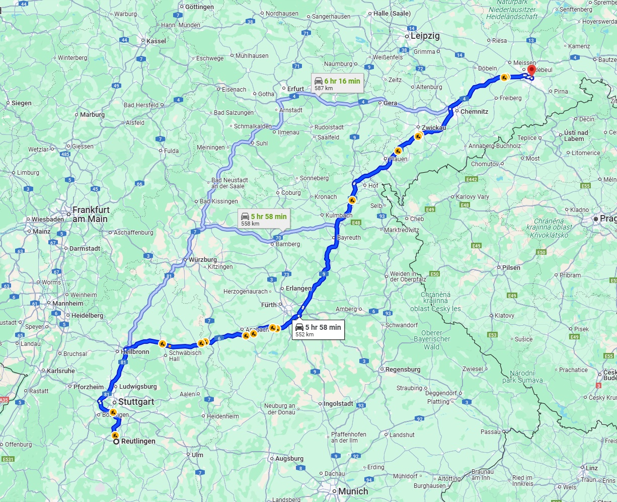 Anreise von Reutlingen Zu Dresden Über via A6