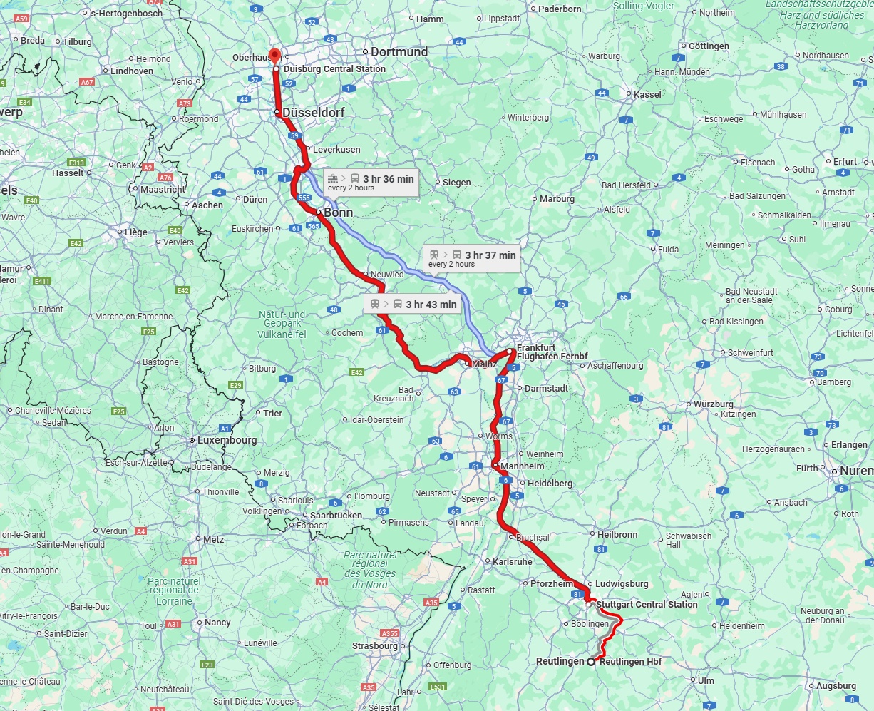 Anreise von Reutlingen Zu Duisburg Über 