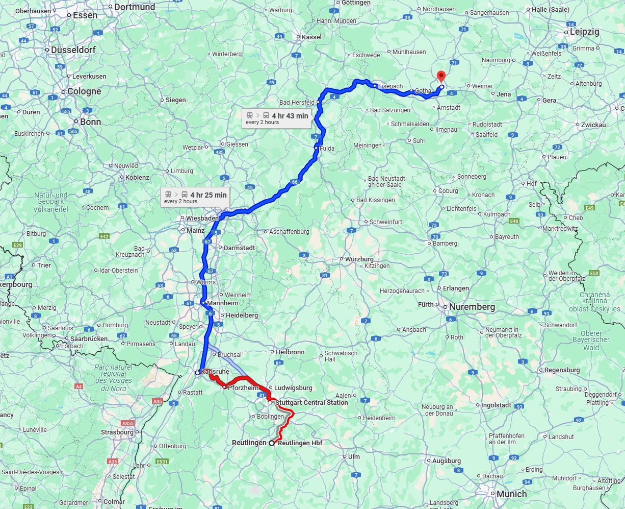 Anreise von Reutlingen Zu Erfurt Über 