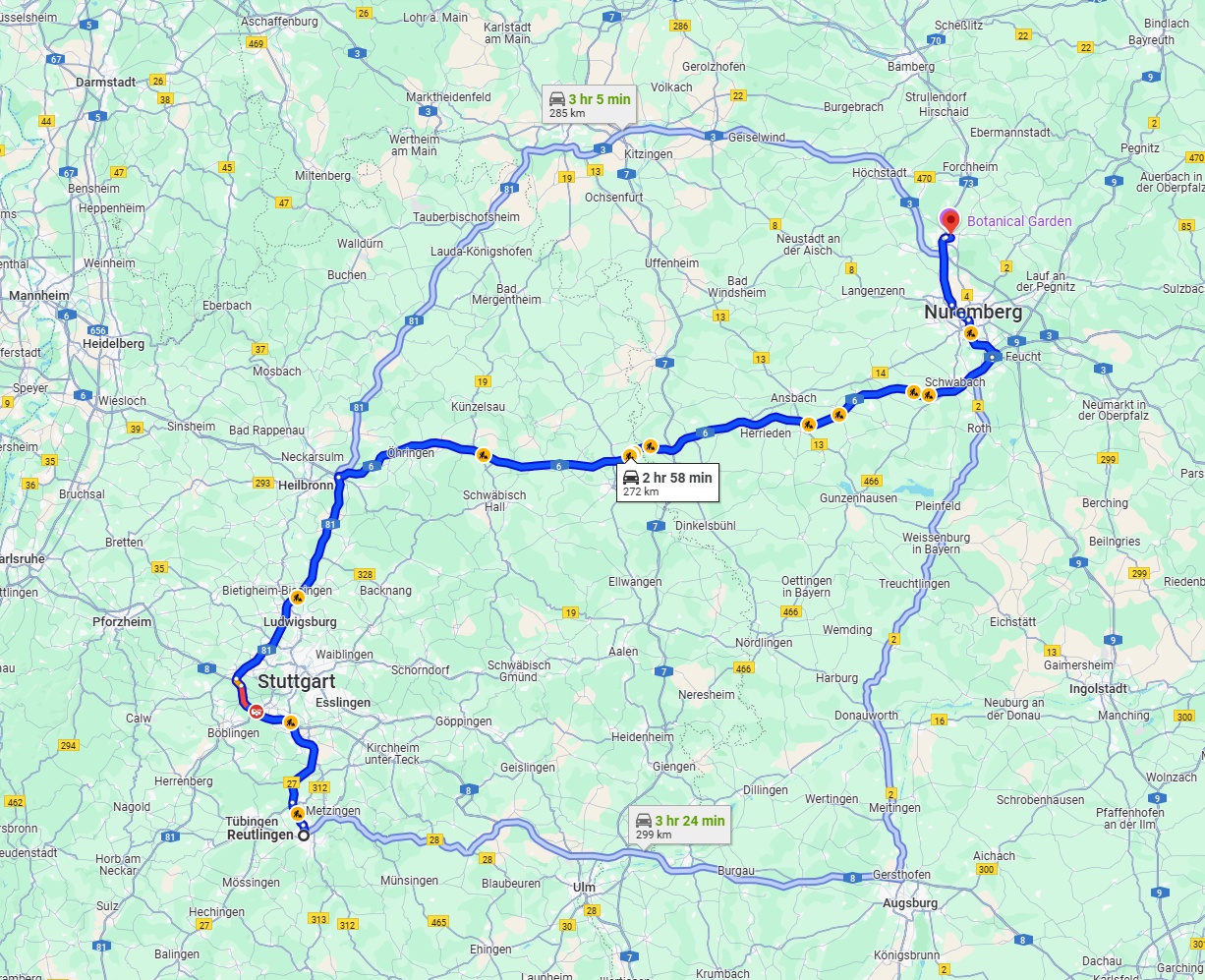 Anreise von Reutlingen Zu Erlangen Über via A6