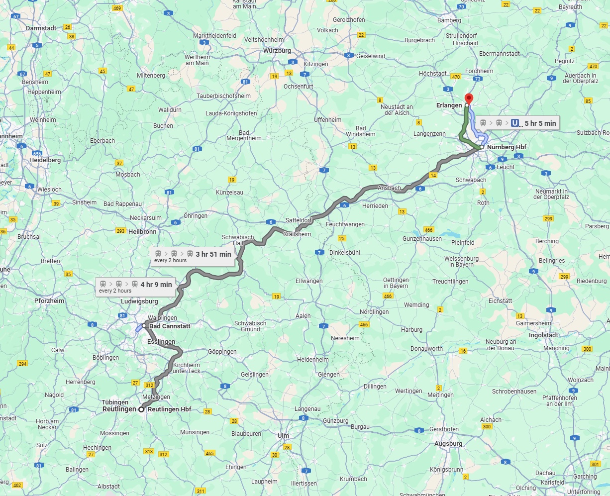 Anreise von Reutlingen Zu Erlangen Über 