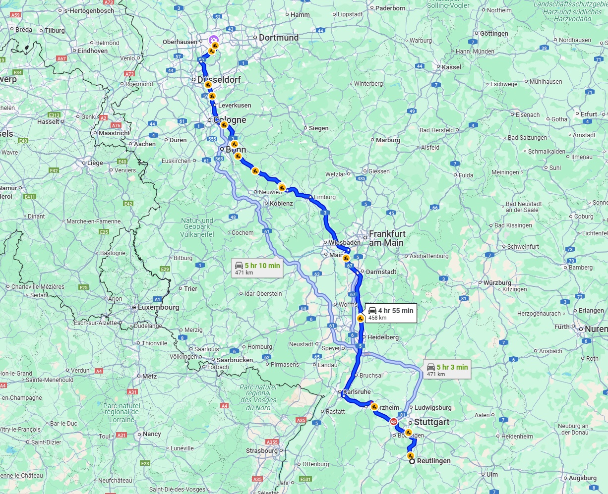 Anreise von Reutlingen Zu Essen Über via A3