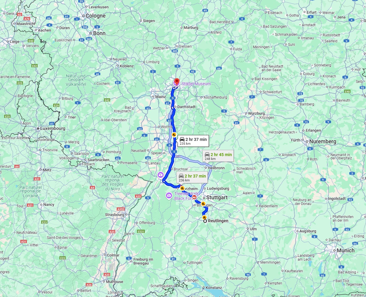 Anreise von Reutlingen Zu Frankfurt am Main Über via A8 and A5