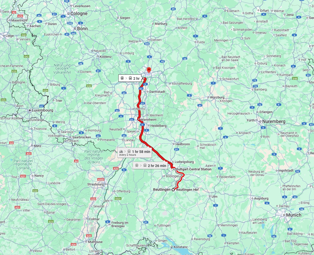 Anreise von Reutlingen Zu Frankfurt am Main Über 
