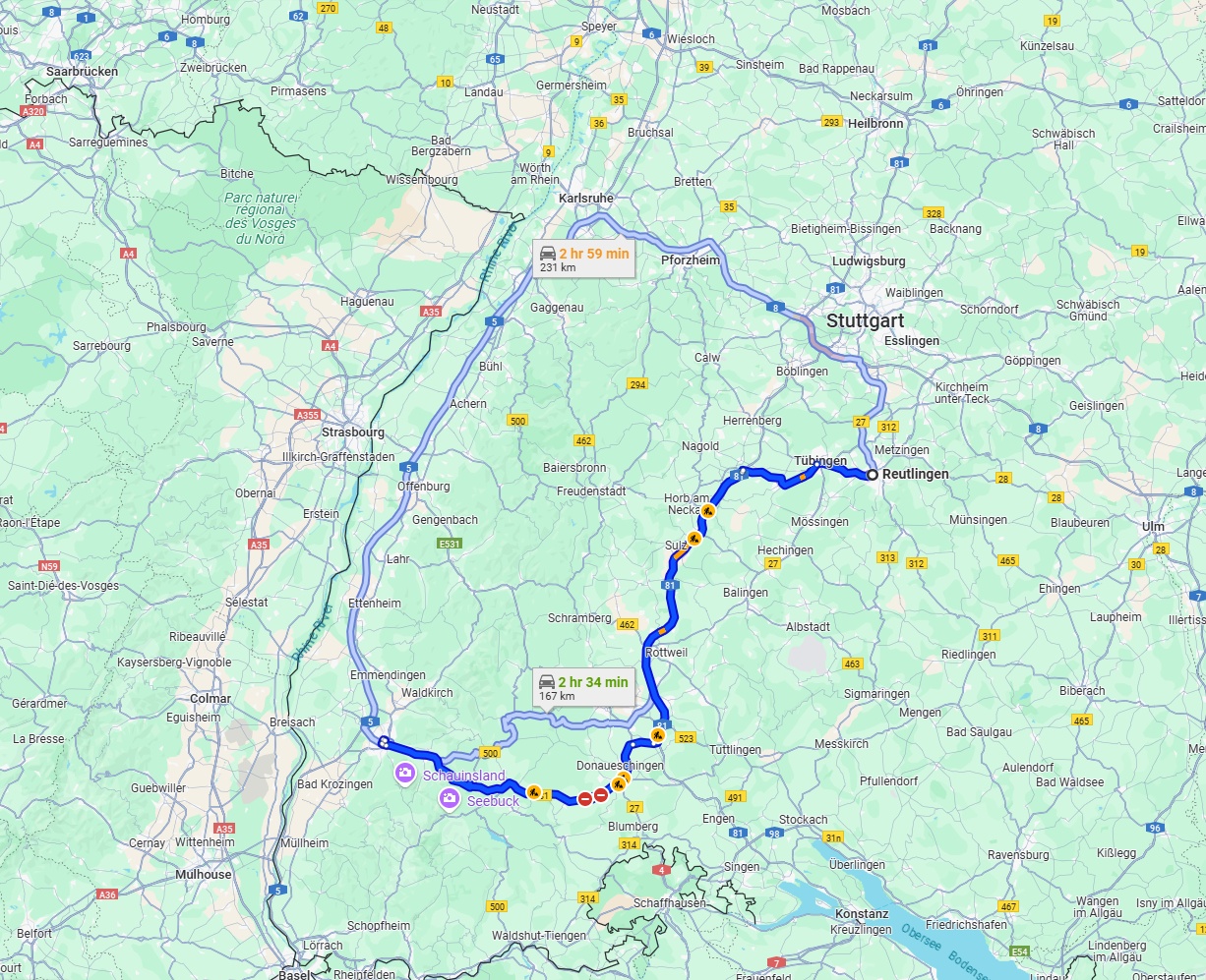 Anreise von Reutlingen Zu Freiburg im Breisgau Über via A81 and B31