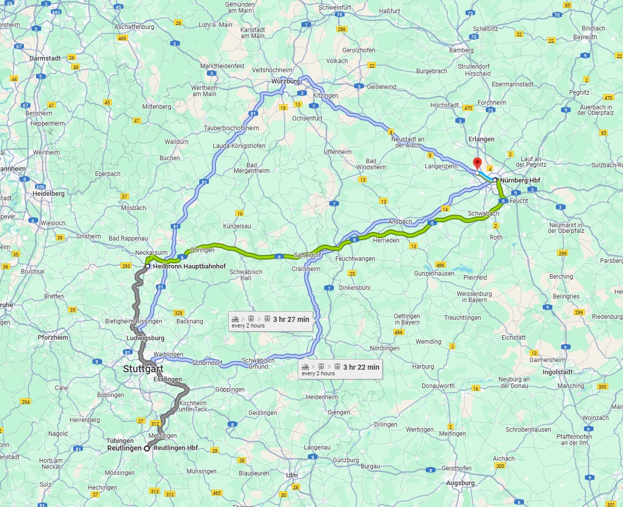 Anreise von Reutlingen Zu Fürth Über 