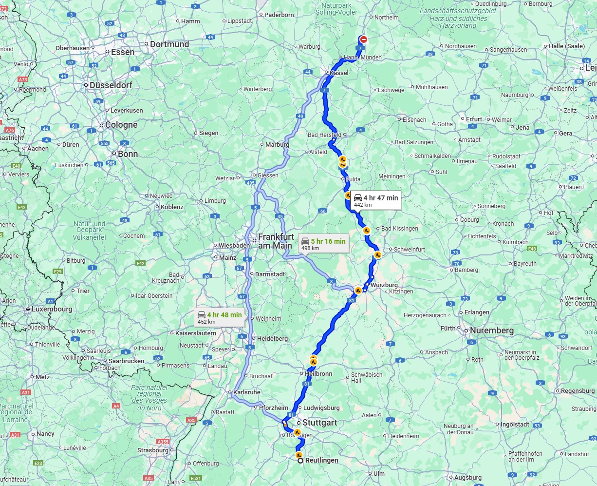 Anreise von Reutlingen Zu Göttingen Über via A81 and A7