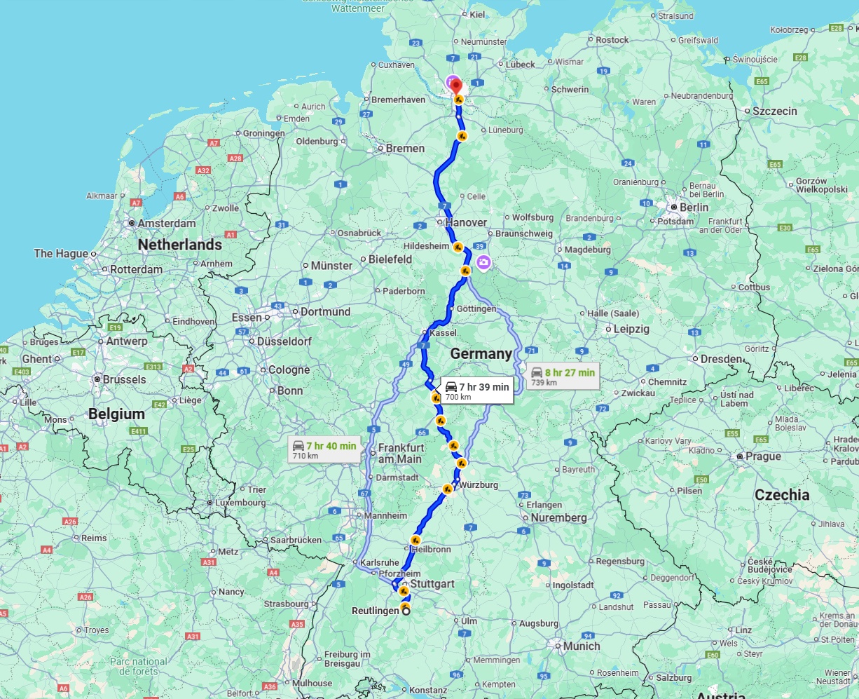 Anreise von Reutlingen Zu Hamburg Über via A7