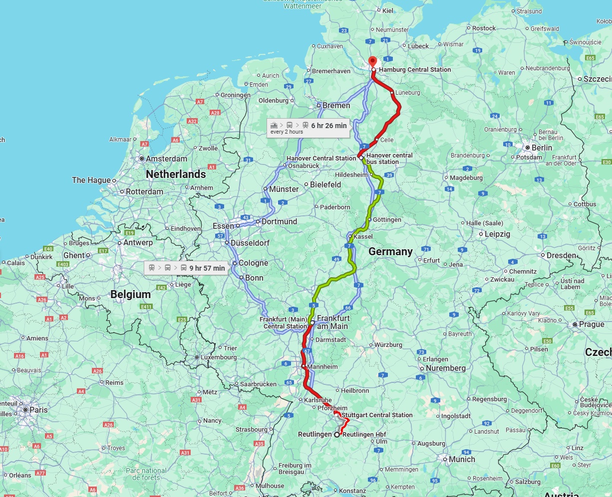 Anreise von Reutlingen Zu Hamburg Über 