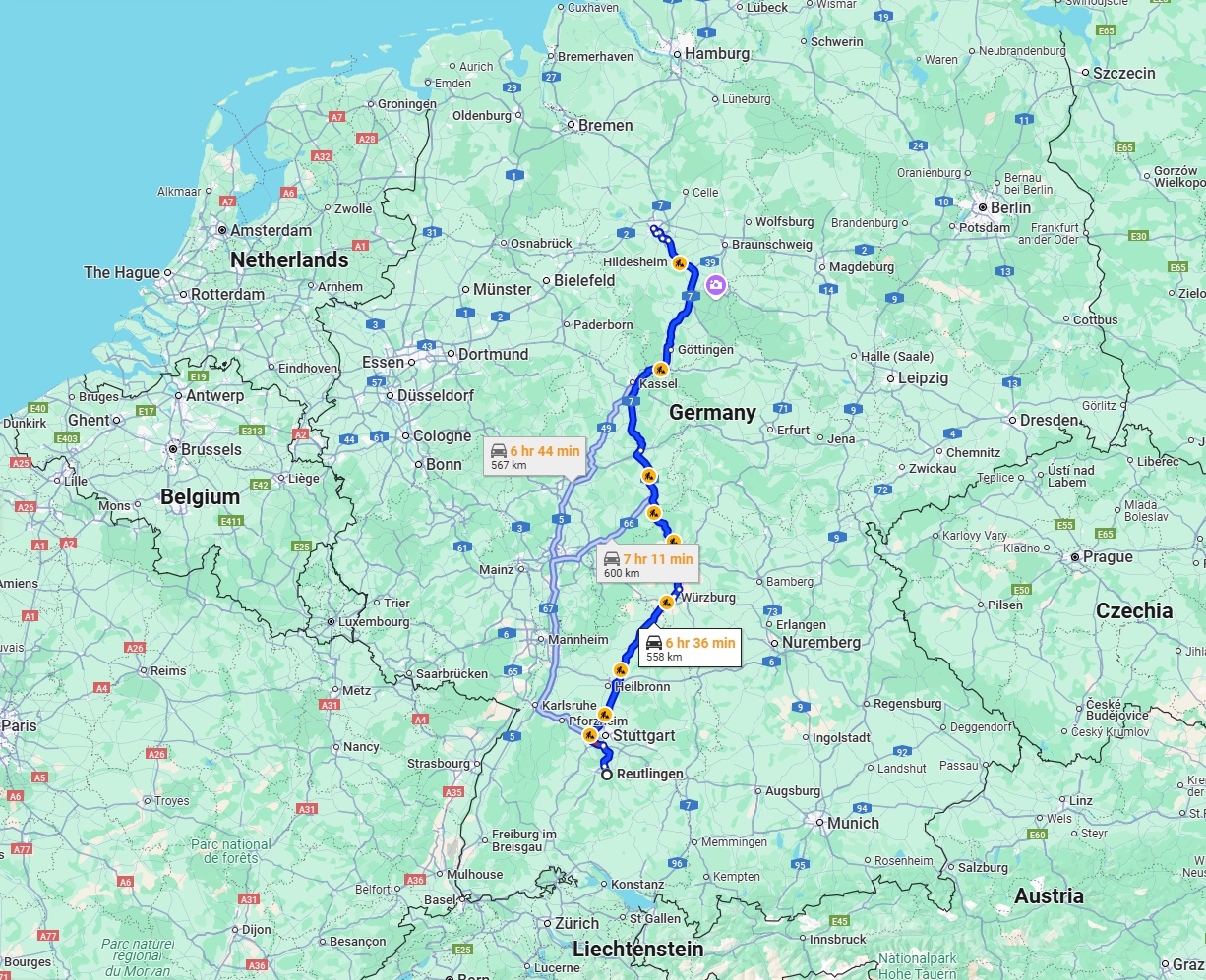 Anreise von Reutlingen Zu Hannover Über via A7