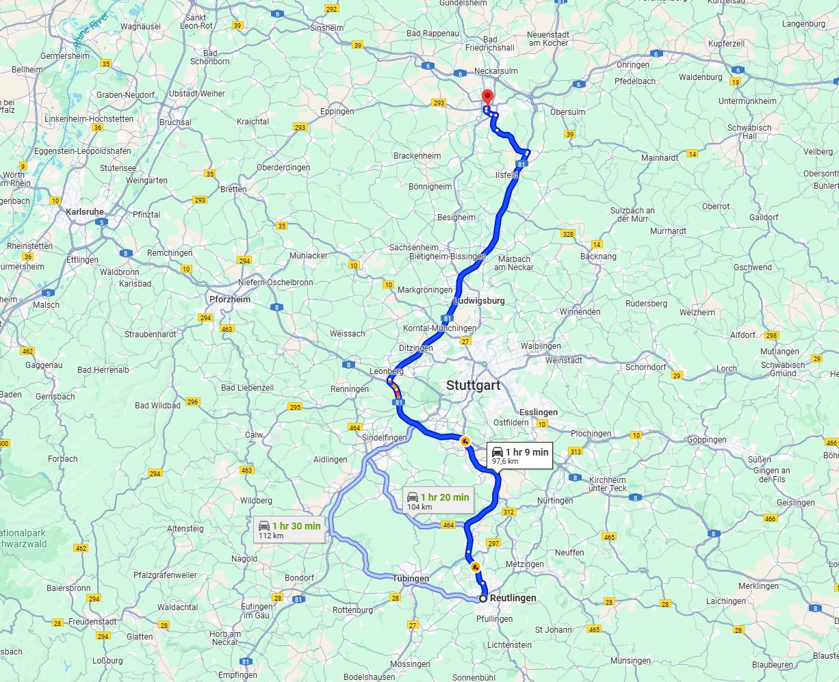Anreise von Reutlingen Zu Heilbronn Über via A81