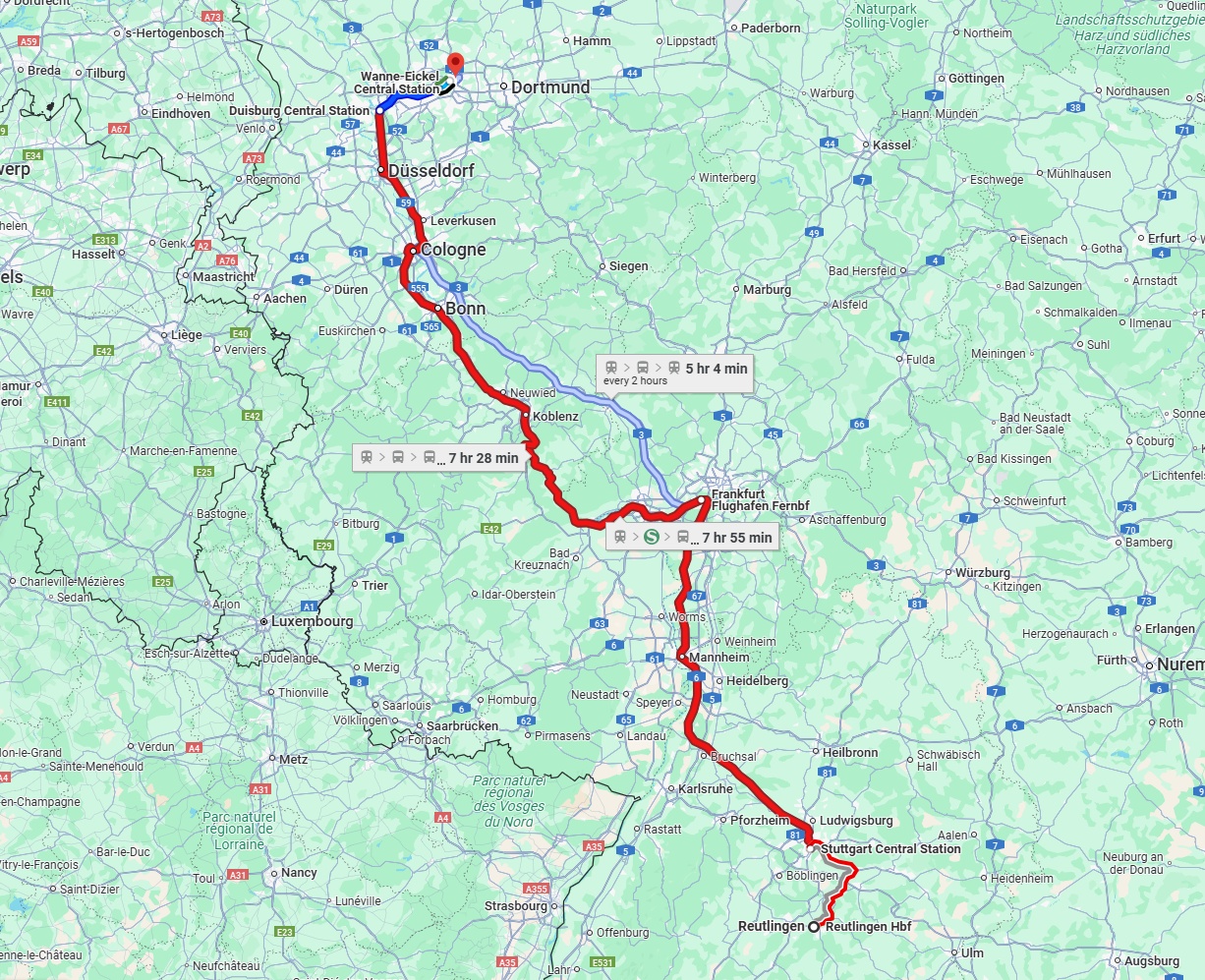 Anreise von Reutlingen Zu Herne Über 