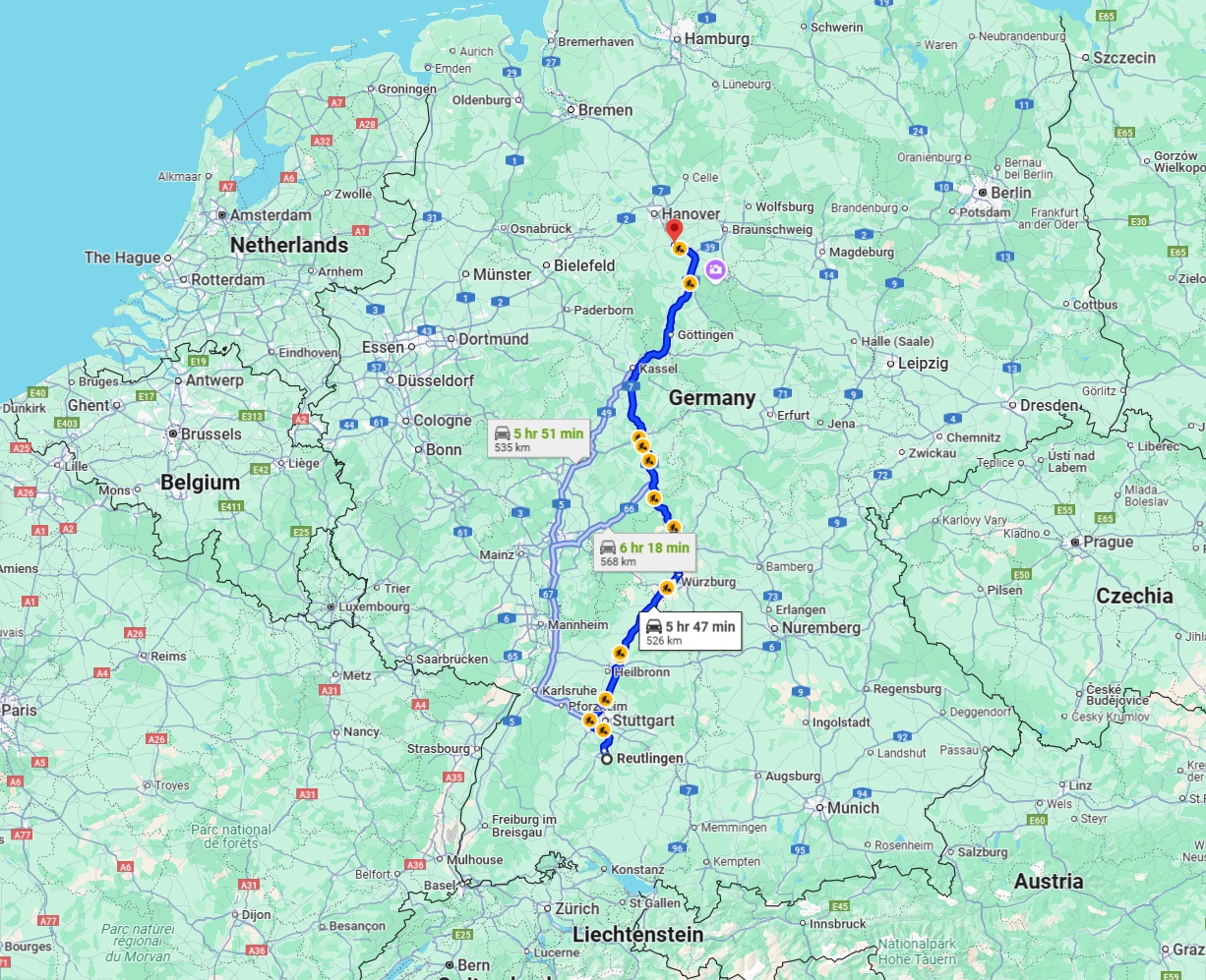 Anreise von Reutlingen Zu Hildesheim Über via A7