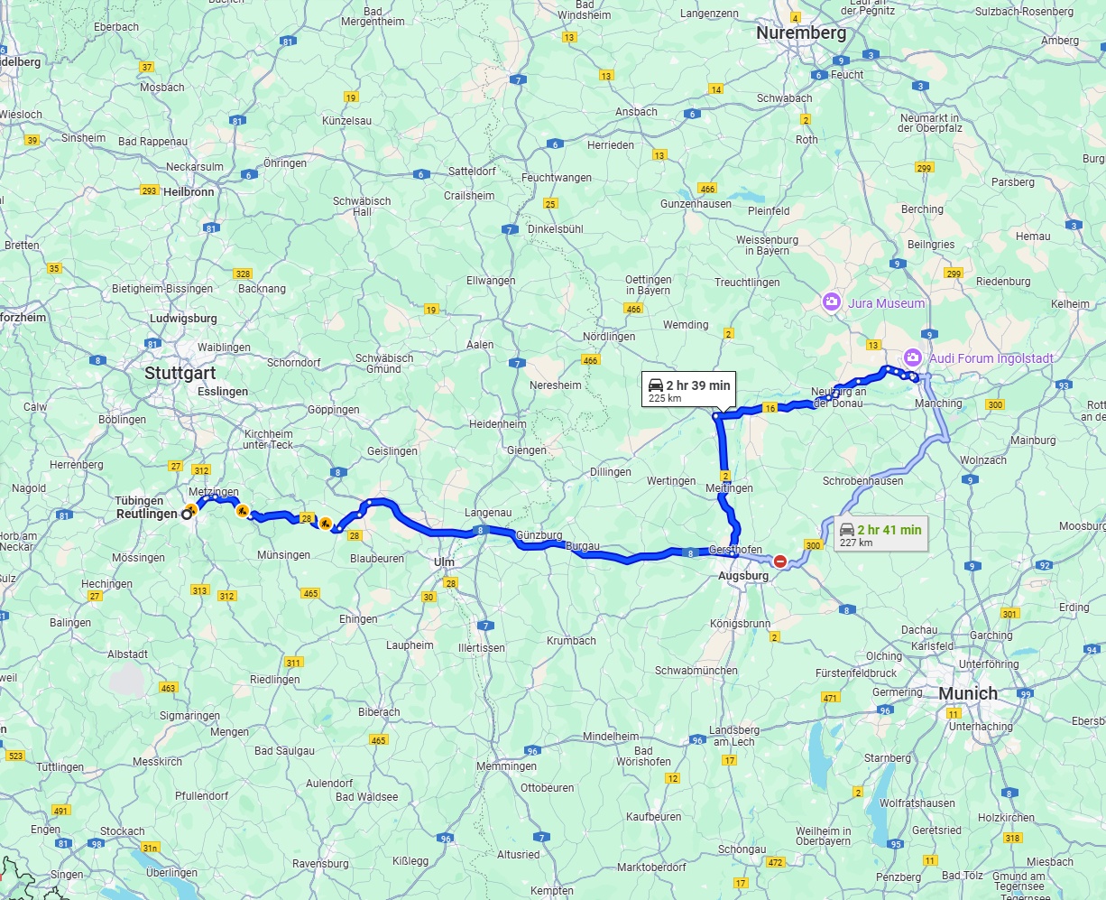 Anreise von Reutlingen Zu Ingolstadt Über via A8