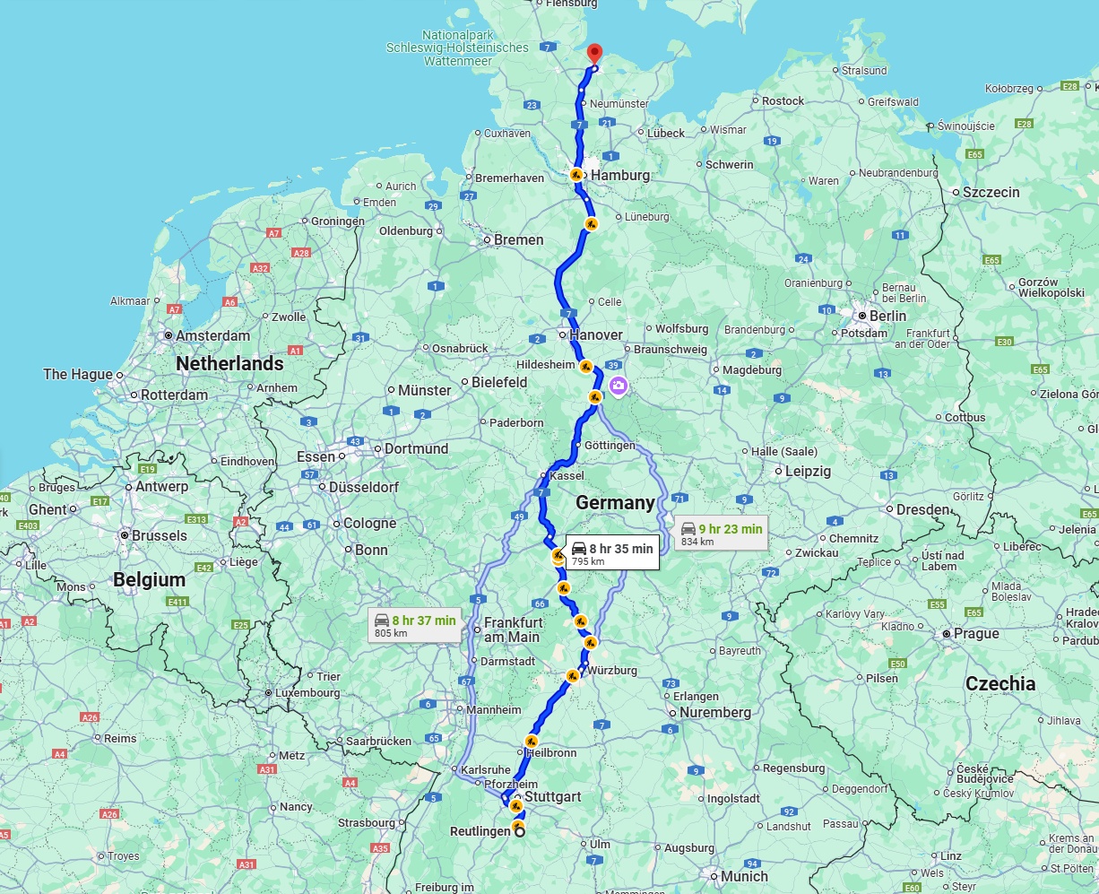 Anreise von Reutlingen Zu Kiel Über via A7