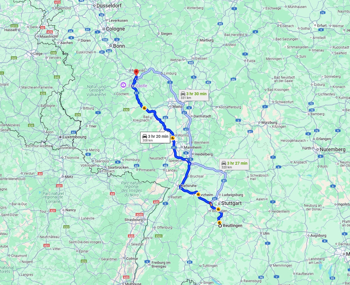 Anreise von Reutlingen Zu Koblenz Über via A61