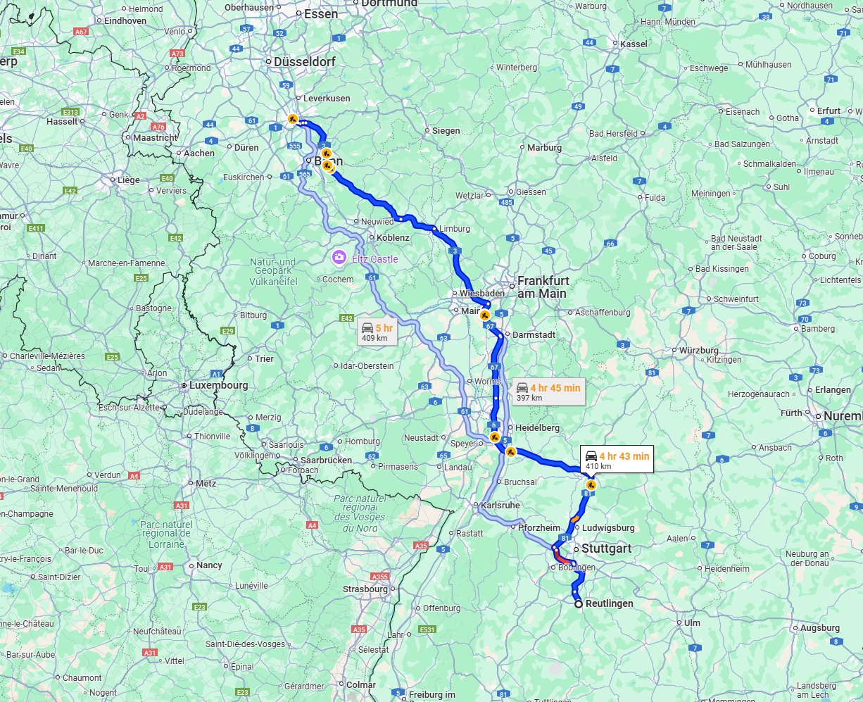 Anreise von Reutlingen Zu Köln Über via A3