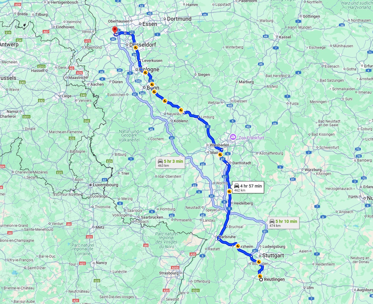 Anreise von Reutlingen Zu Krefeld Über via A3