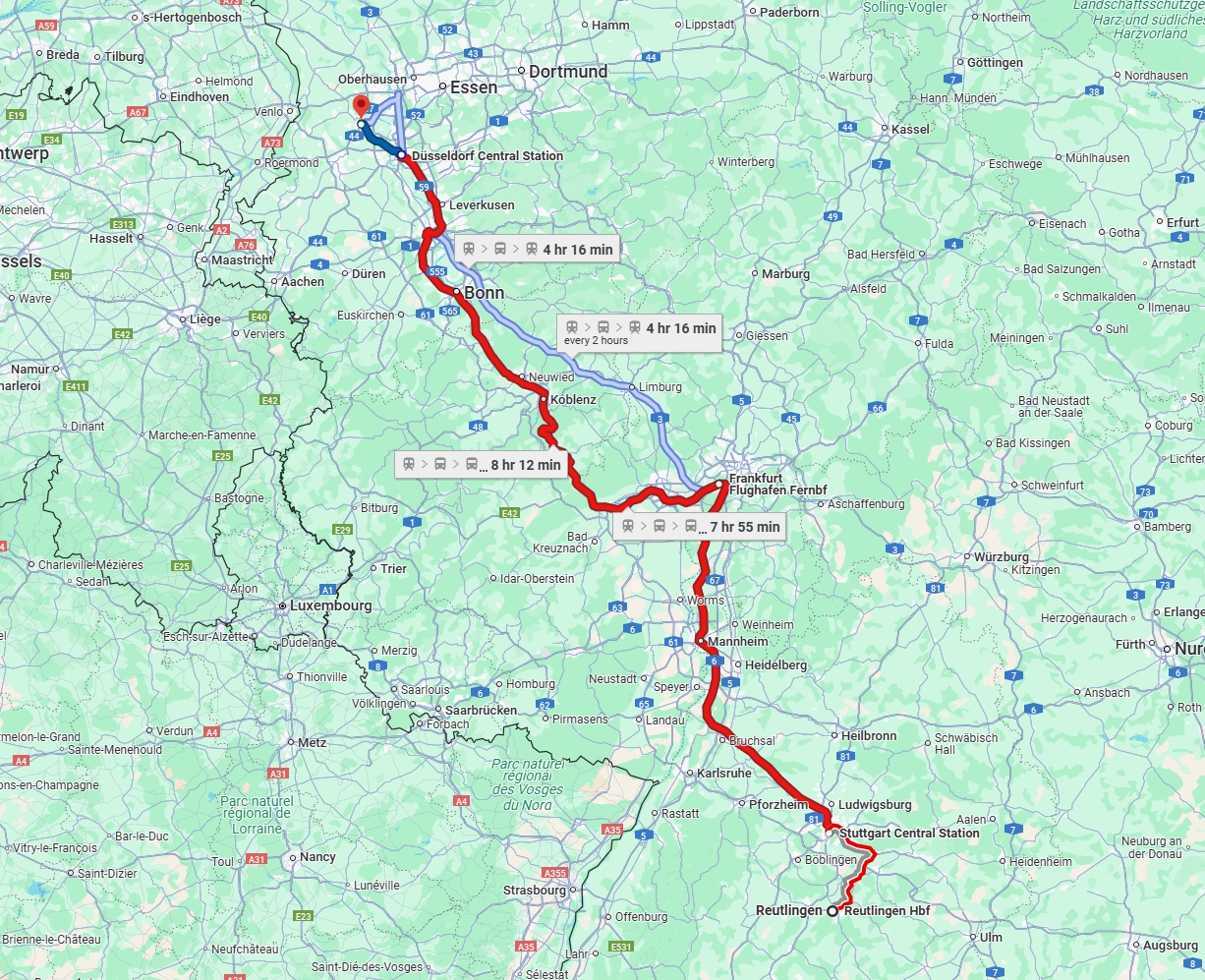 Anreise von Reutlingen Zu Krefeld Über 