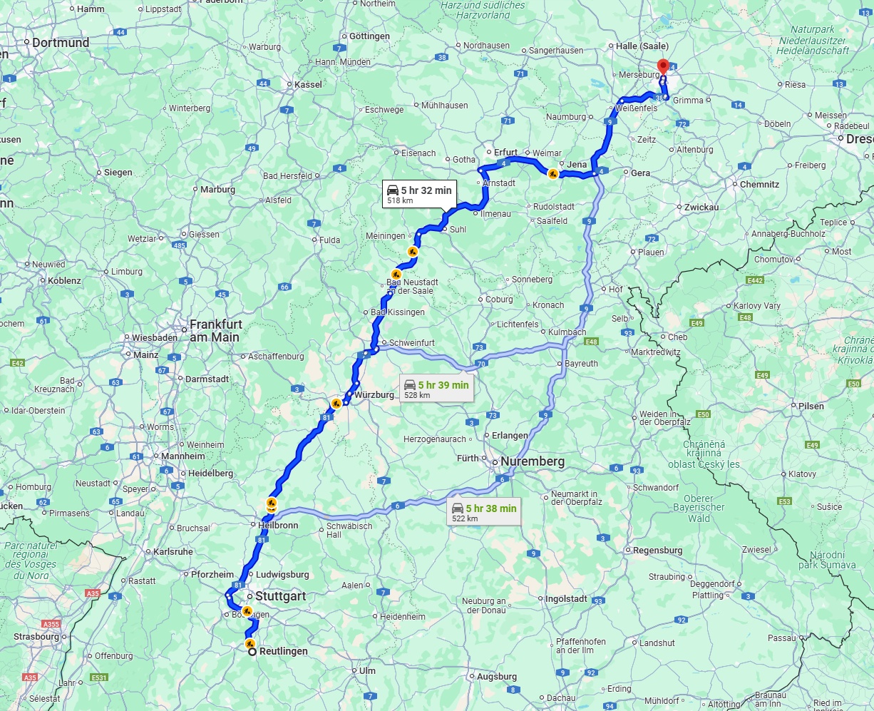 Anreise von Reutlingen Zu Leipzig Über via A81 and A71