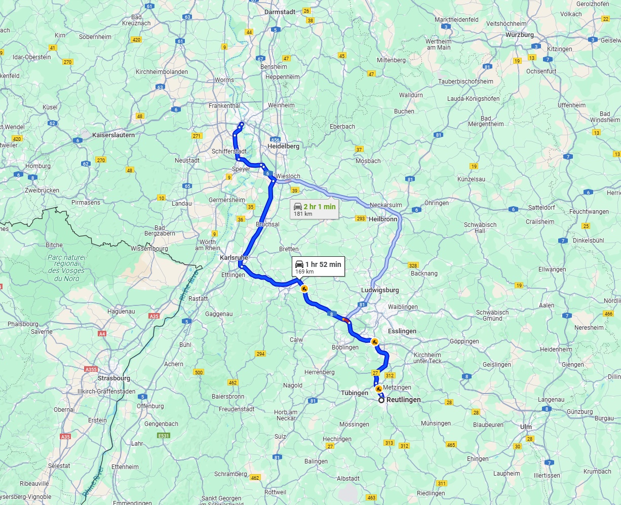 Anreise von Reutlingen Zu Ludwigshafen am Rhein Über via A8