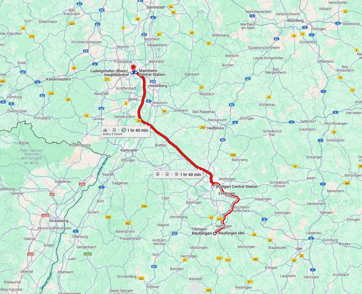 Anreise von Reutlingen Zu Ludwigshafen am Rhein Über 