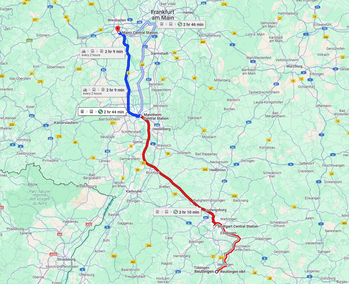 Anreise von Reutlingen Zu Mainz Über 