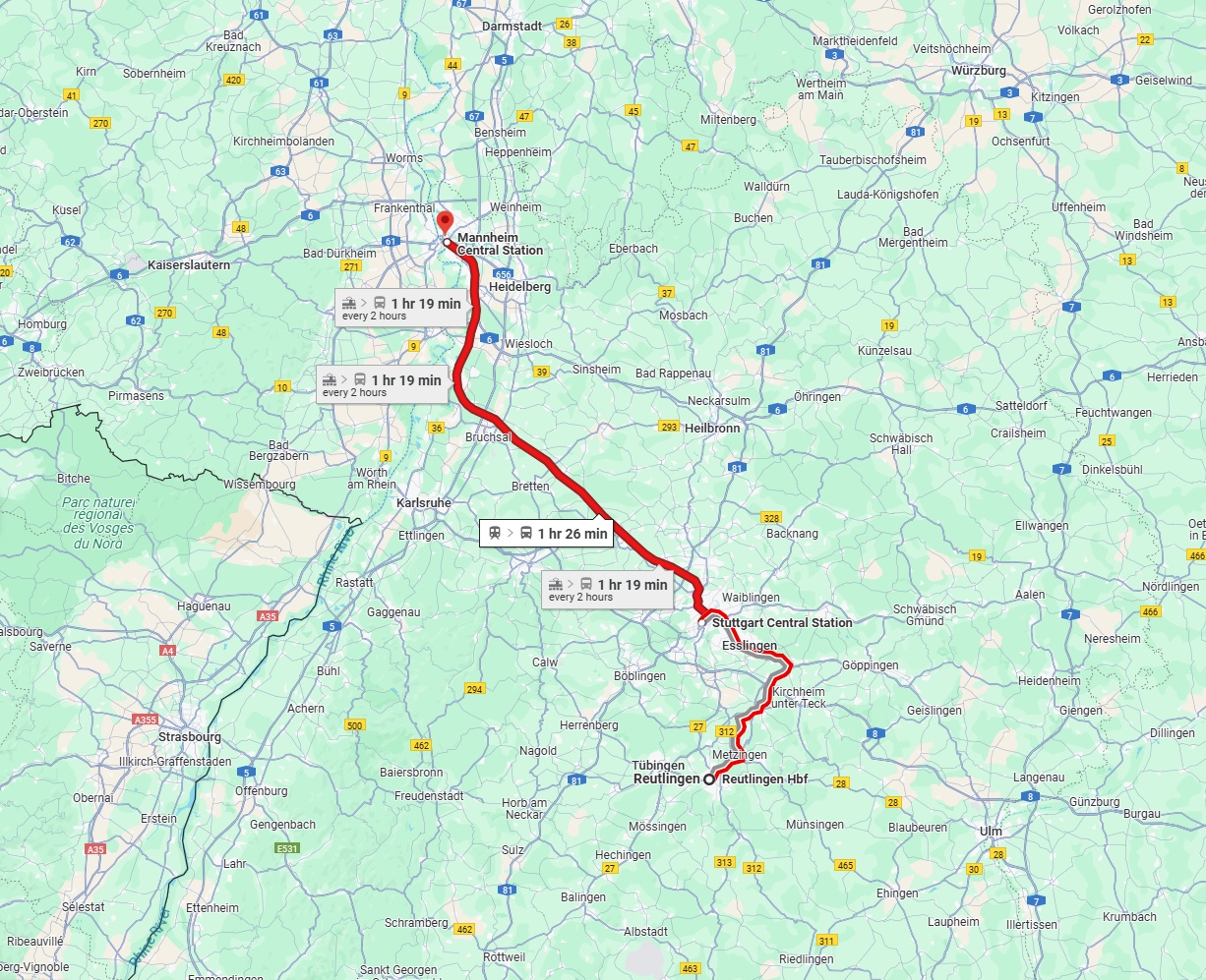 Anreise von Reutlingen Zu Mannheim Über 