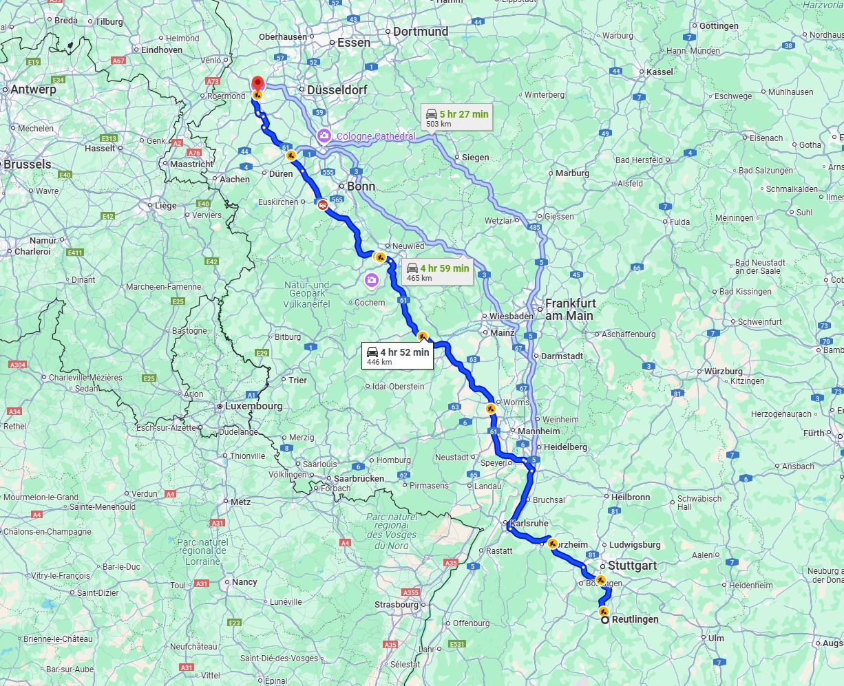 Anreise von Reutlingen Zu Mönchengladbach Über via A61