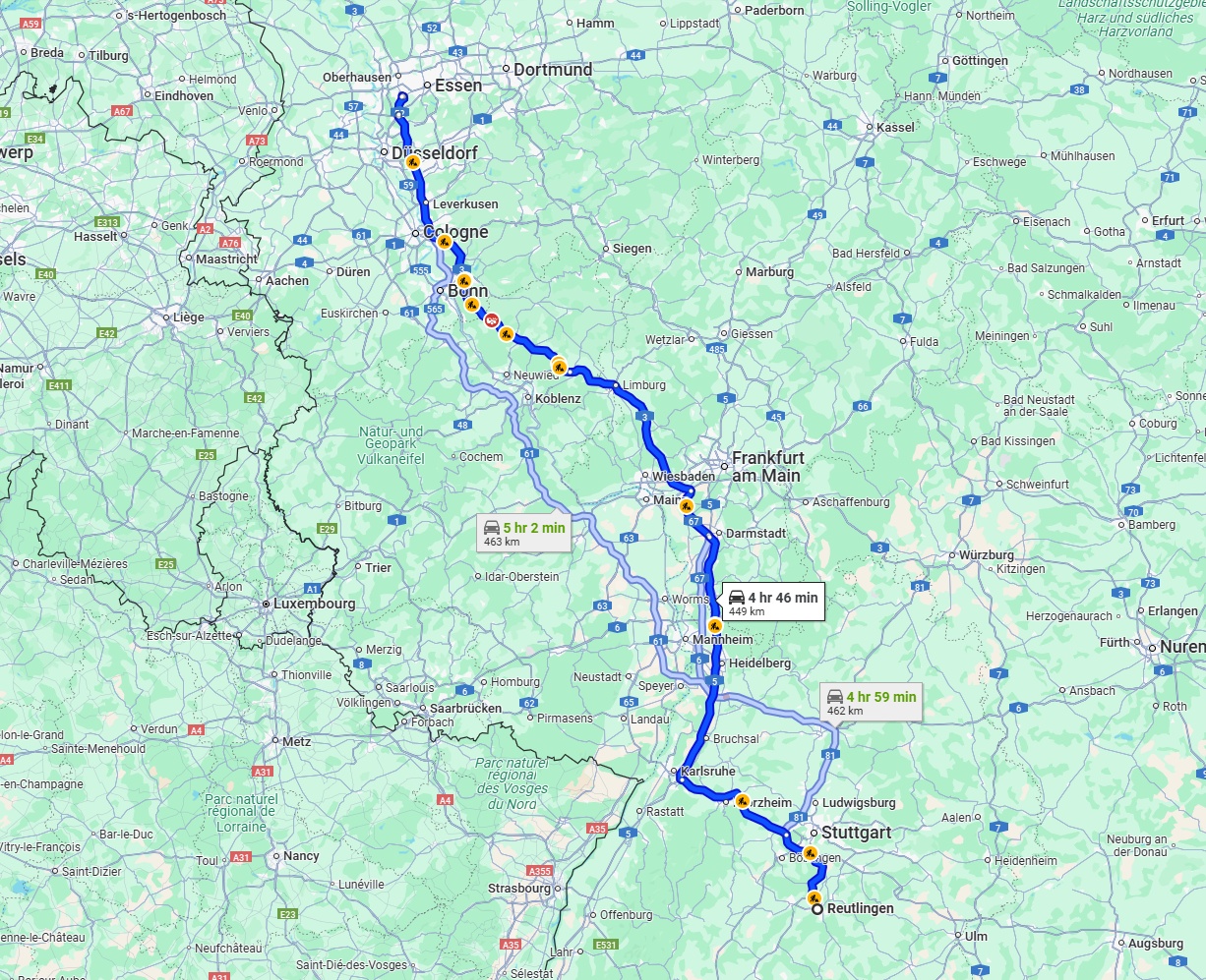 Anreise von Reutlingen Zu Mülheim an der Ruhr Über via A3
