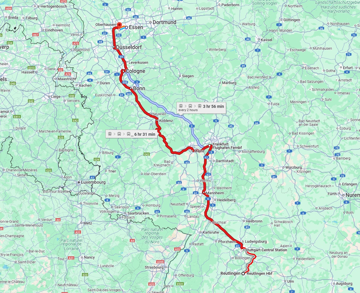Anreise von Reutlingen Zu Mülheim an der Ruhr Über 