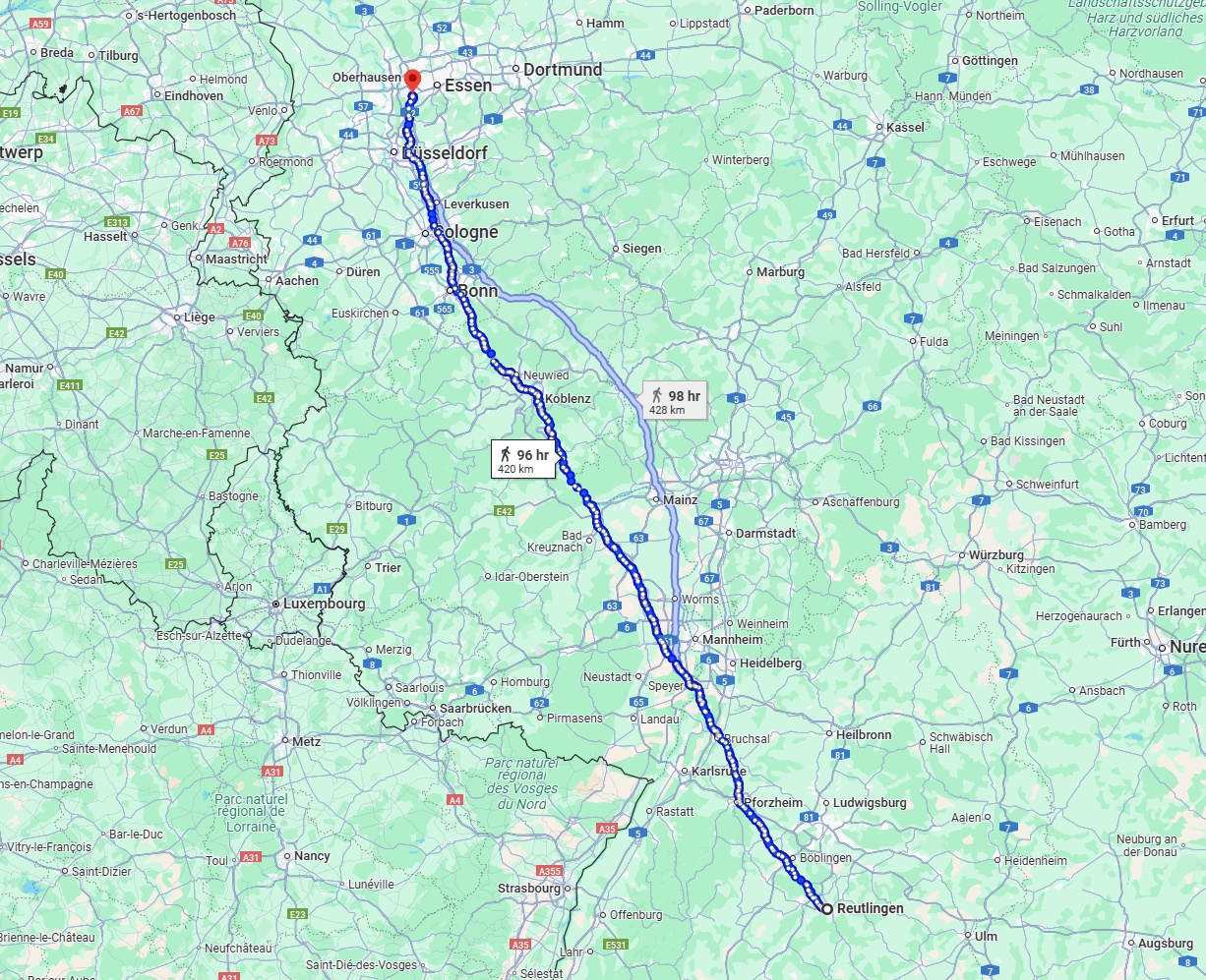 Anreise von Reutlingen Zu Mülheim an der Ruhr Über 
