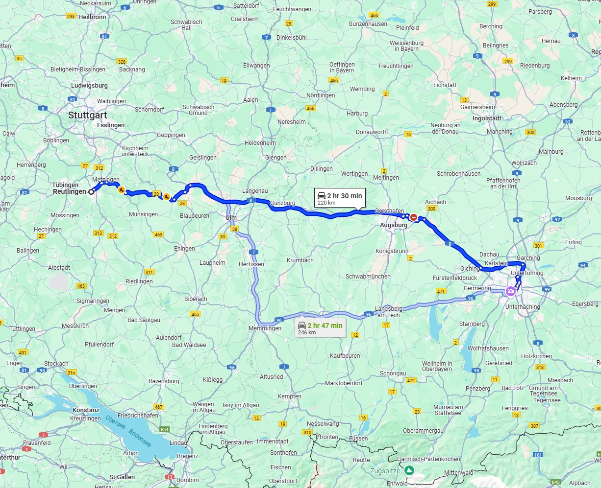 Anreise von Reutlingen Zu München Über via A8