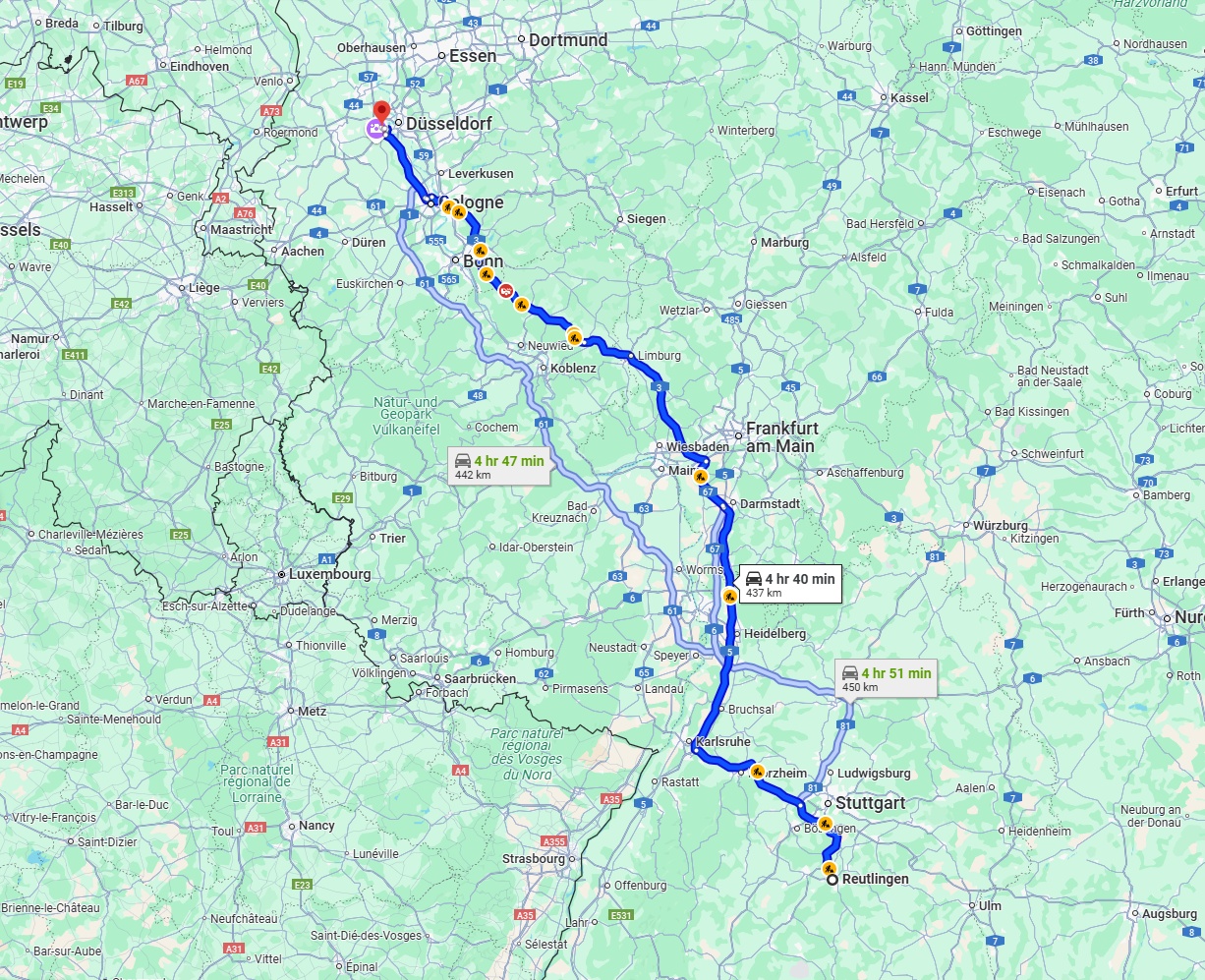 Anreise von Reutlingen Zu Neuss Über via A3