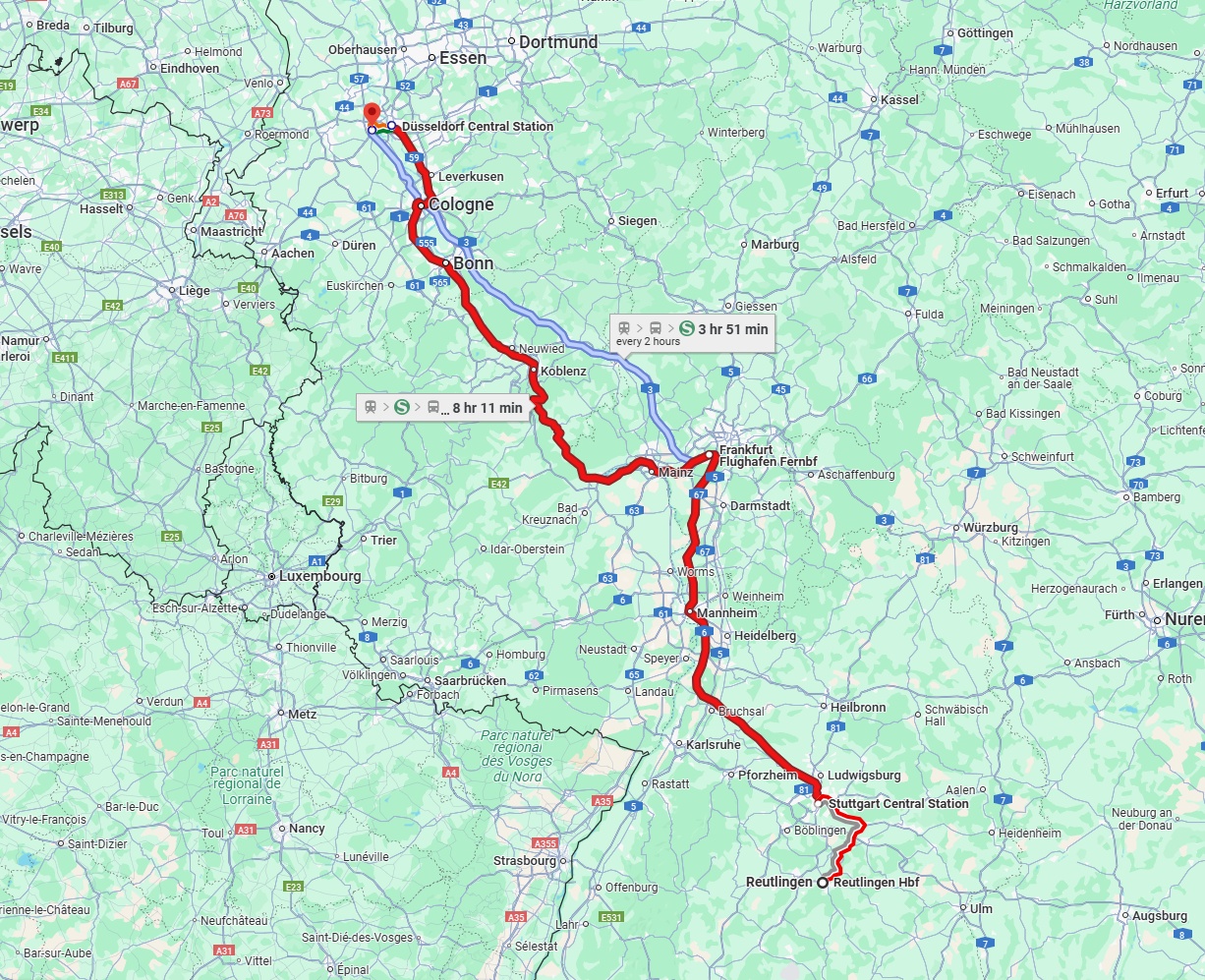 Anreise von Reutlingen Zu Neuss Über 