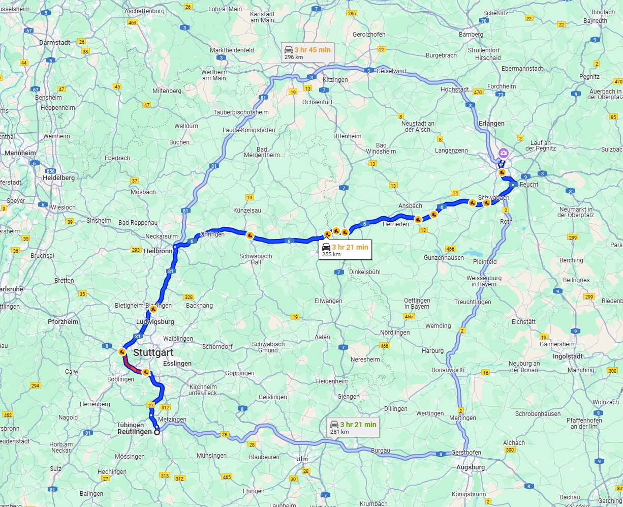 Anreise von Reutlingen Zu Nürnberg Über via A6