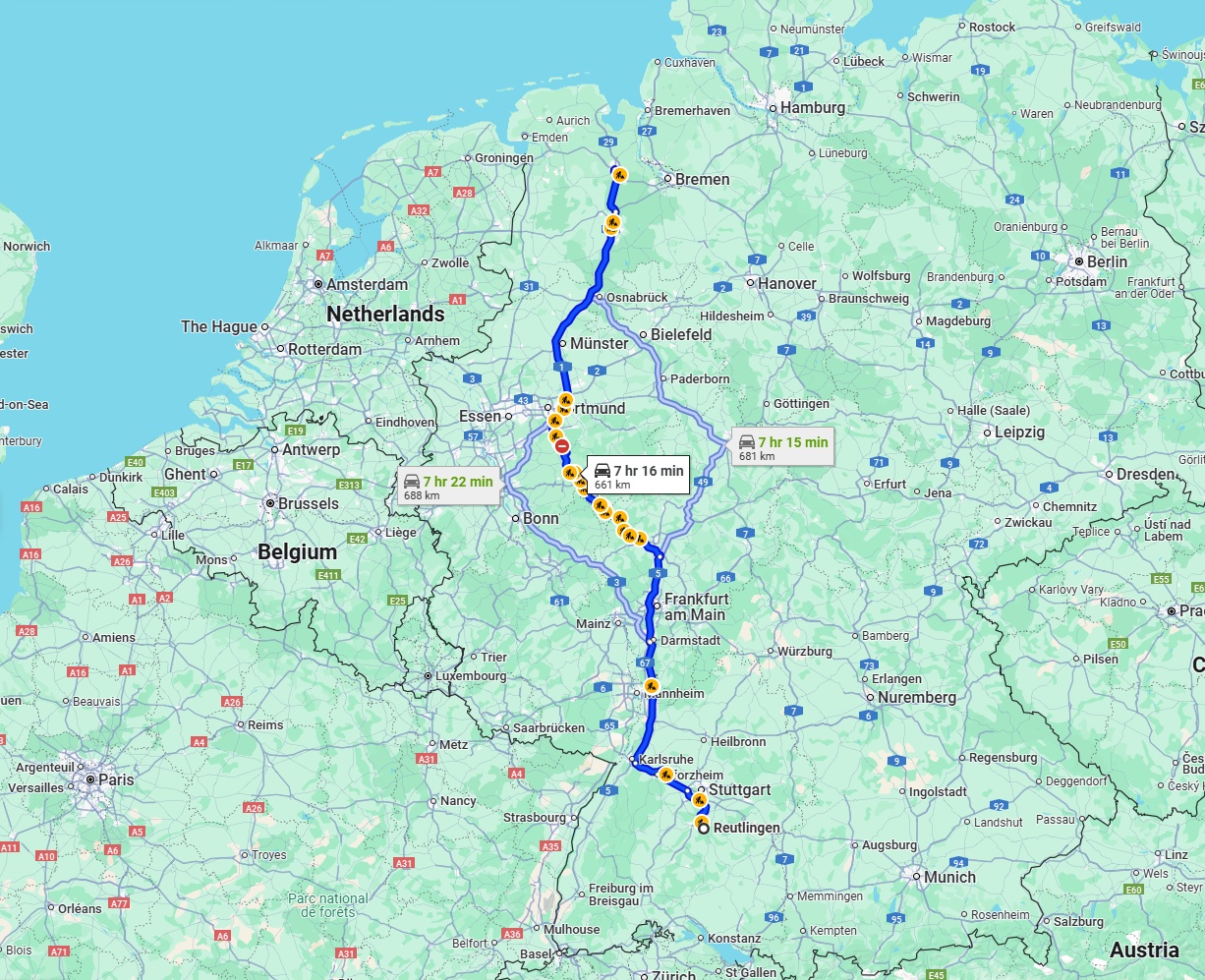 Anreise von Reutlingen Zu Oldenburg Über via A5 and A1