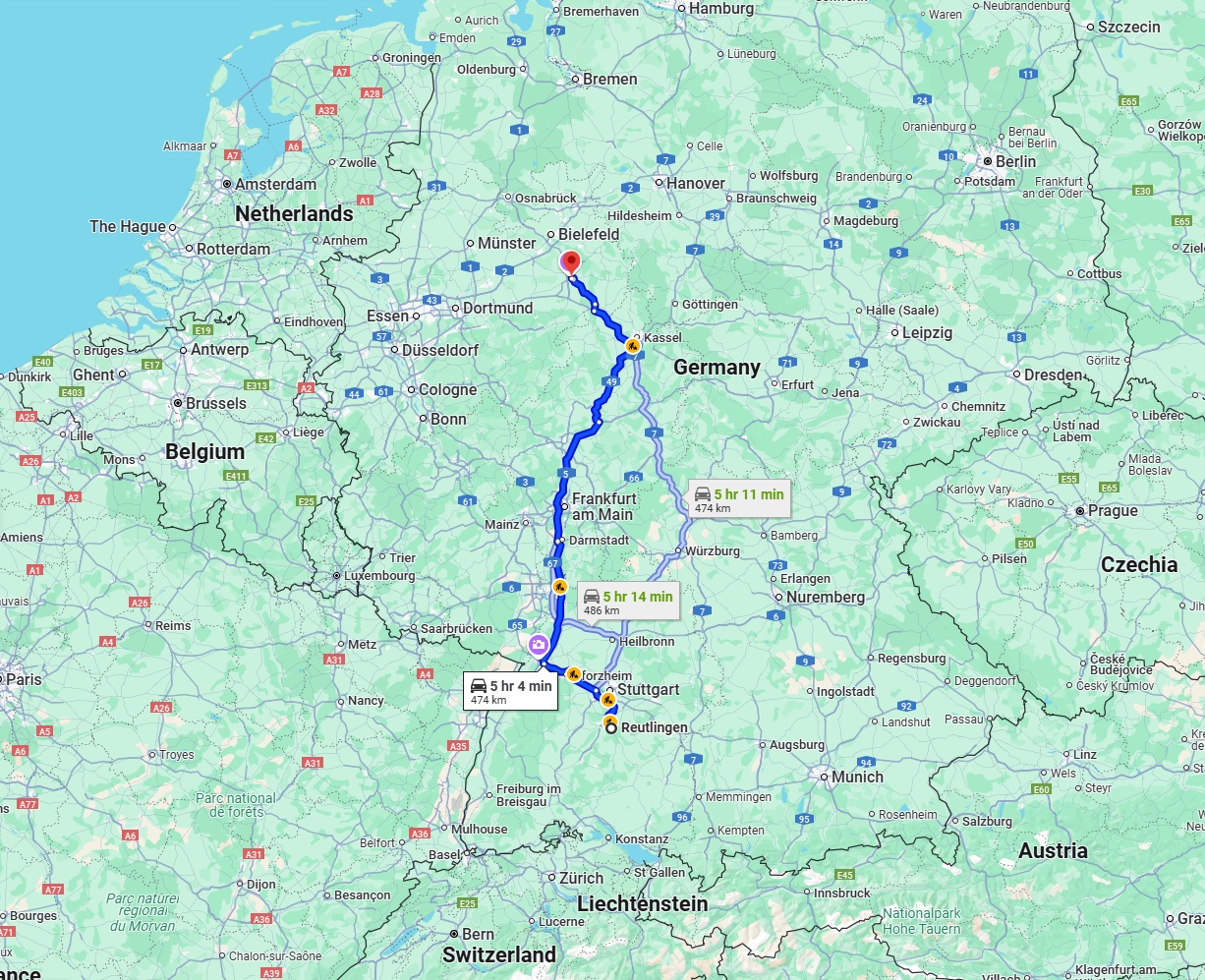 Anreise von Reutlingen Zu Paderborn Über via A5