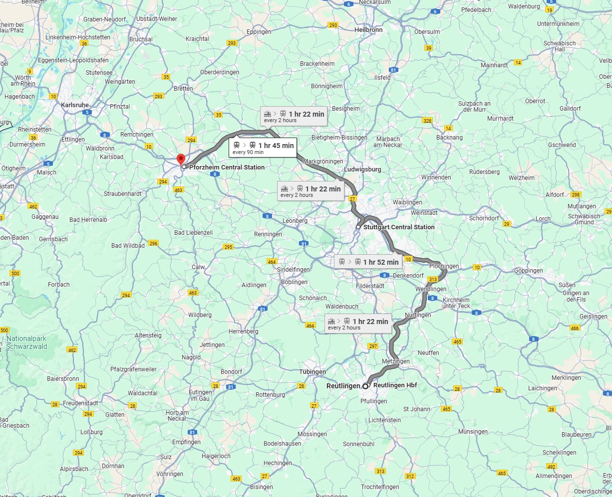 Anreise von Reutlingen Zu Pforzheim Über 