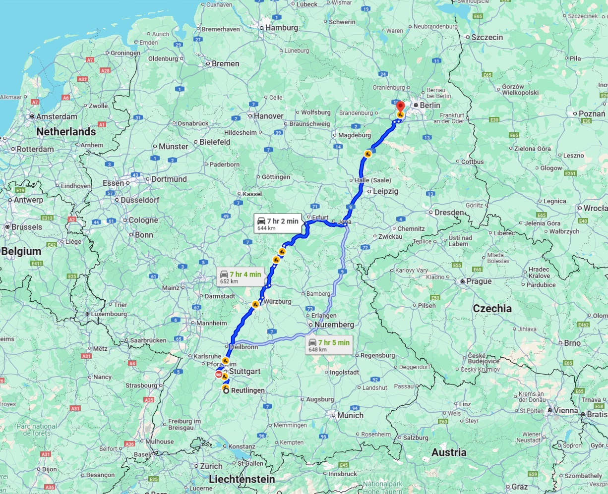 Anreise von Reutlingen Zu Potsdam Über via A9