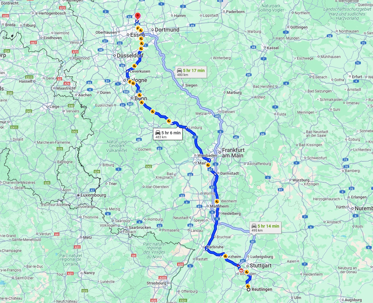 Anreise von Reutlingen Zu Recklinghausen Über via A3