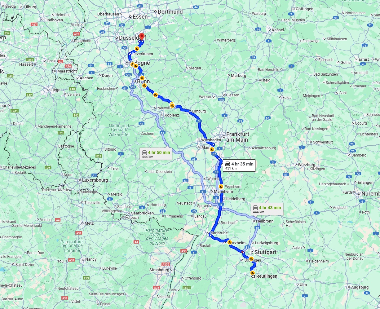 Anreise von Reutlingen Zu Remscheid Über via A3
